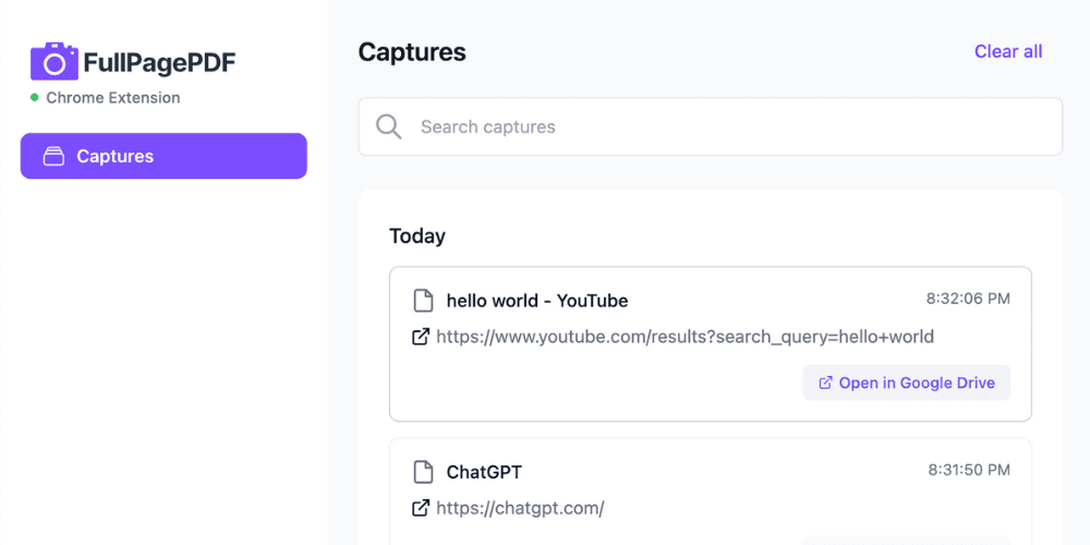 Comprehensive capture history management with local storage and configurable retention policies